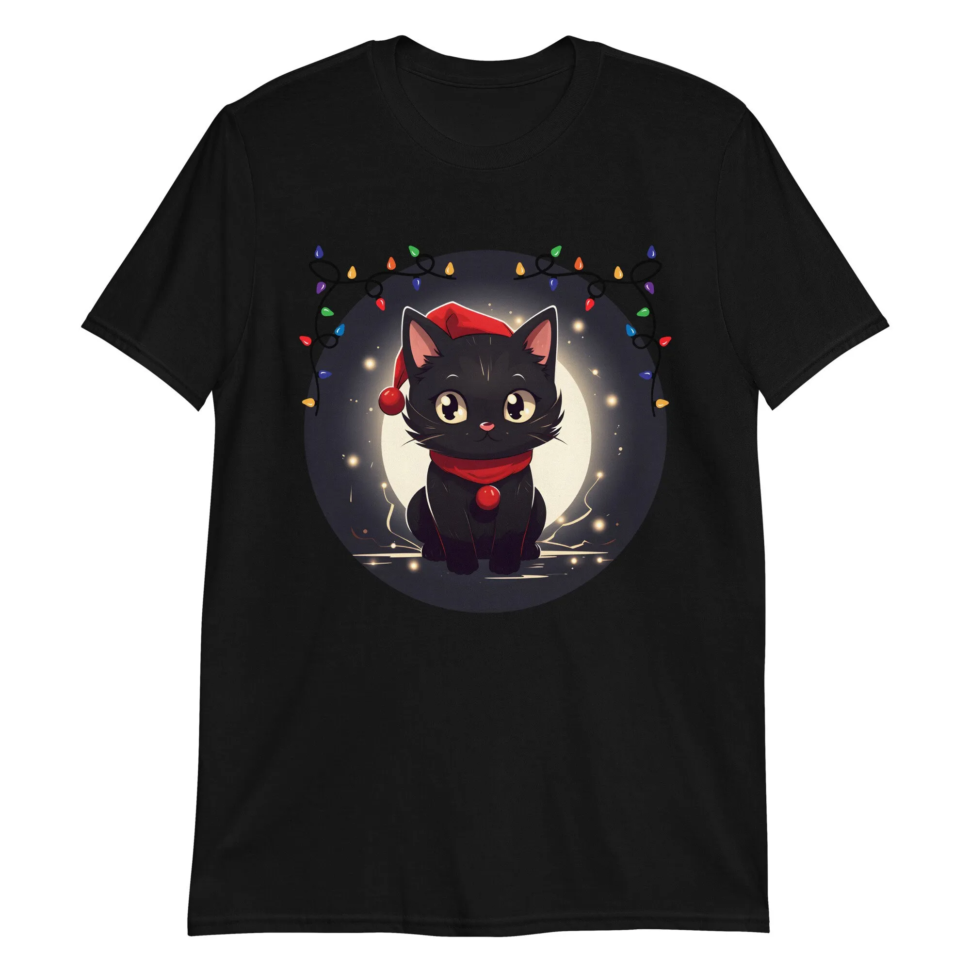 Cute Black Anime Cat Christmas Magic T Shirt