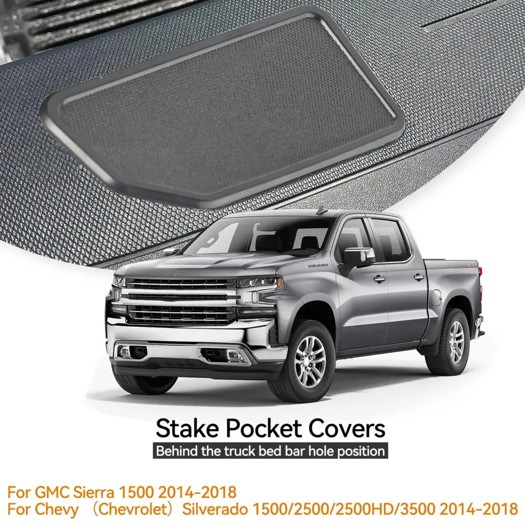 1 Pair Car Pocket Covers Truck Bed Rail Stake Holes Caps For Chevy Silverado GMC Sierra 1500 2500HD 3500HD 2014-2018 Accessories