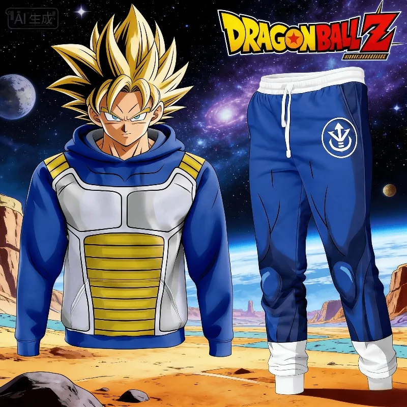 

2026 Adult Hoodie Girl Sport Sweatshirts Cosplay Set Boys Men Top Casual Pants Autumn Winter Vegeta Armor Dragon Ball Z Hoodie