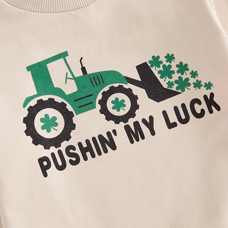 Baby Irish Sweatshirt Romper Letter Shamrock Print Long Sleeve Crew Neck Bubble Jumpsuit