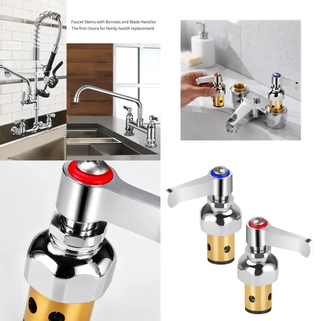 Hot and Cold Water Control Component Set with Handles and Red and Blue Identification Markers for Kitchen Sink and Bathroom D2RD