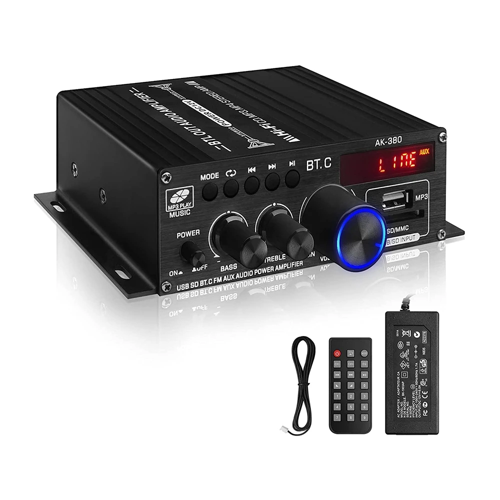 

-380 USB SD BT.C FM AUX Audio Power 400W+400W 2.0 CH HiFi Stereo AMP Speaker Bluetooth 5.0 Amp Receiver EU Plug