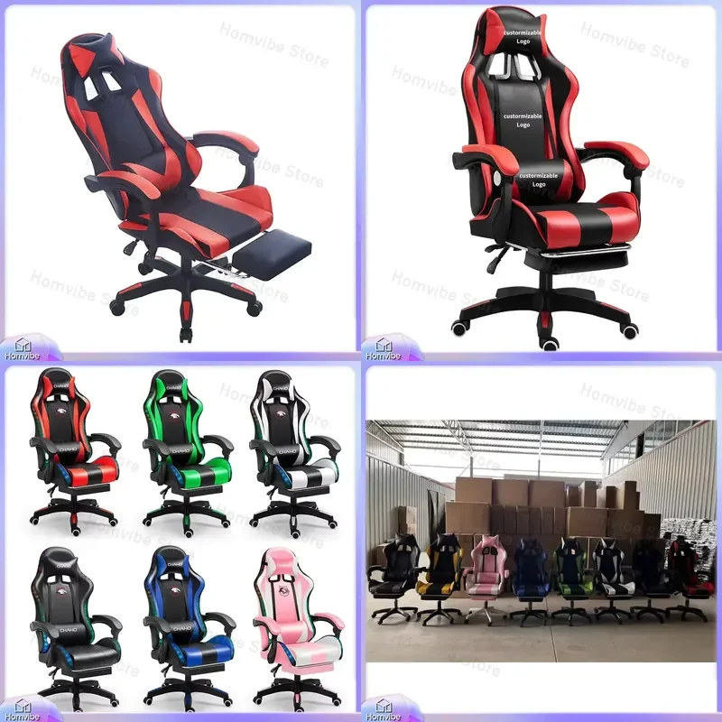 Ergonomic Gaming Chair High Back Racing Style Computer Chair with Lumbar Support Footrest PU Leather Swivel Office Chair for