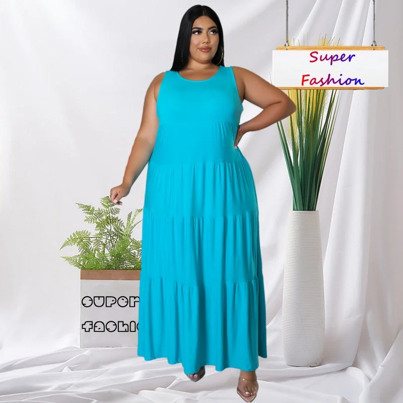 

WSFEC L-4XL Plus Size Dresses for Women 2023 Spring Summer Sleeveless Loose Casual Sexy Long Dress Female Outfits Dropshipping