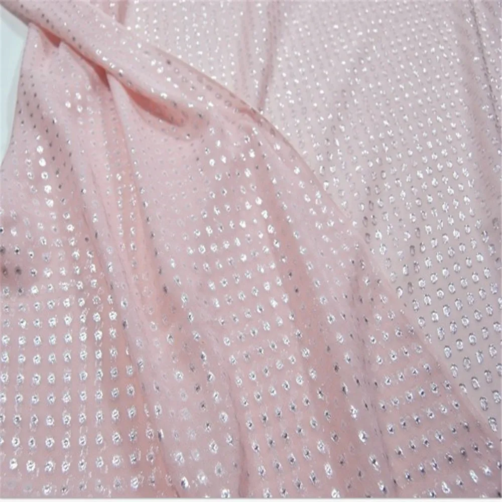 Fashion New Pink Color Dot Design Silk Metallic Jacquard Fabric for Girl Mordern Shiny Sparkle Party Dress