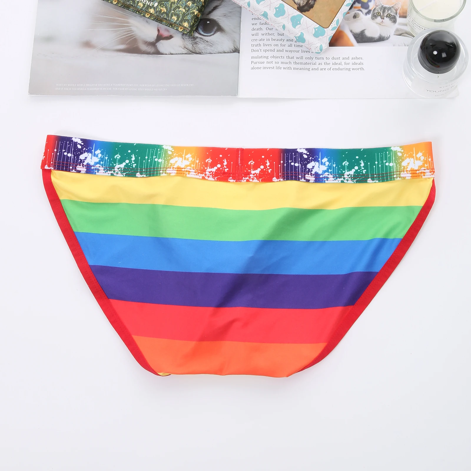 Sexy Slips Regenbogen-Unterwäsche Herren-Panties Erotischer Bulge-Pouch High-Cut Breiter Bund Sonnenblumen-Print Unterhosen Slips – Detail 14