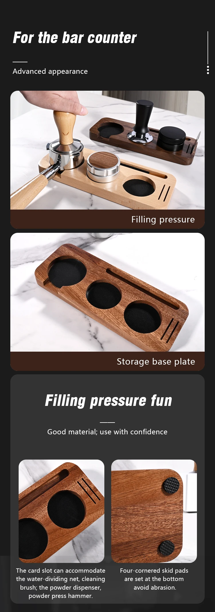 Kaffee-Tamper-Matte Ständer Siebträgerhalter Sapelert Basisgestell aus Walnussholz für 51MM 54MM 58MM Espresso-Zubehör Barista – Detail 7