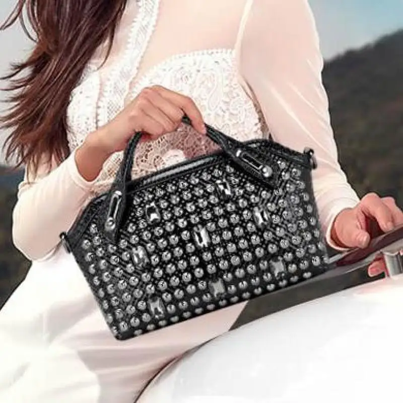 Europe And The United States Fashion Diamond-encrusted Shell Handbag Personalized Metal Heavy Rivets Shoulder Crossbody Bag Tide