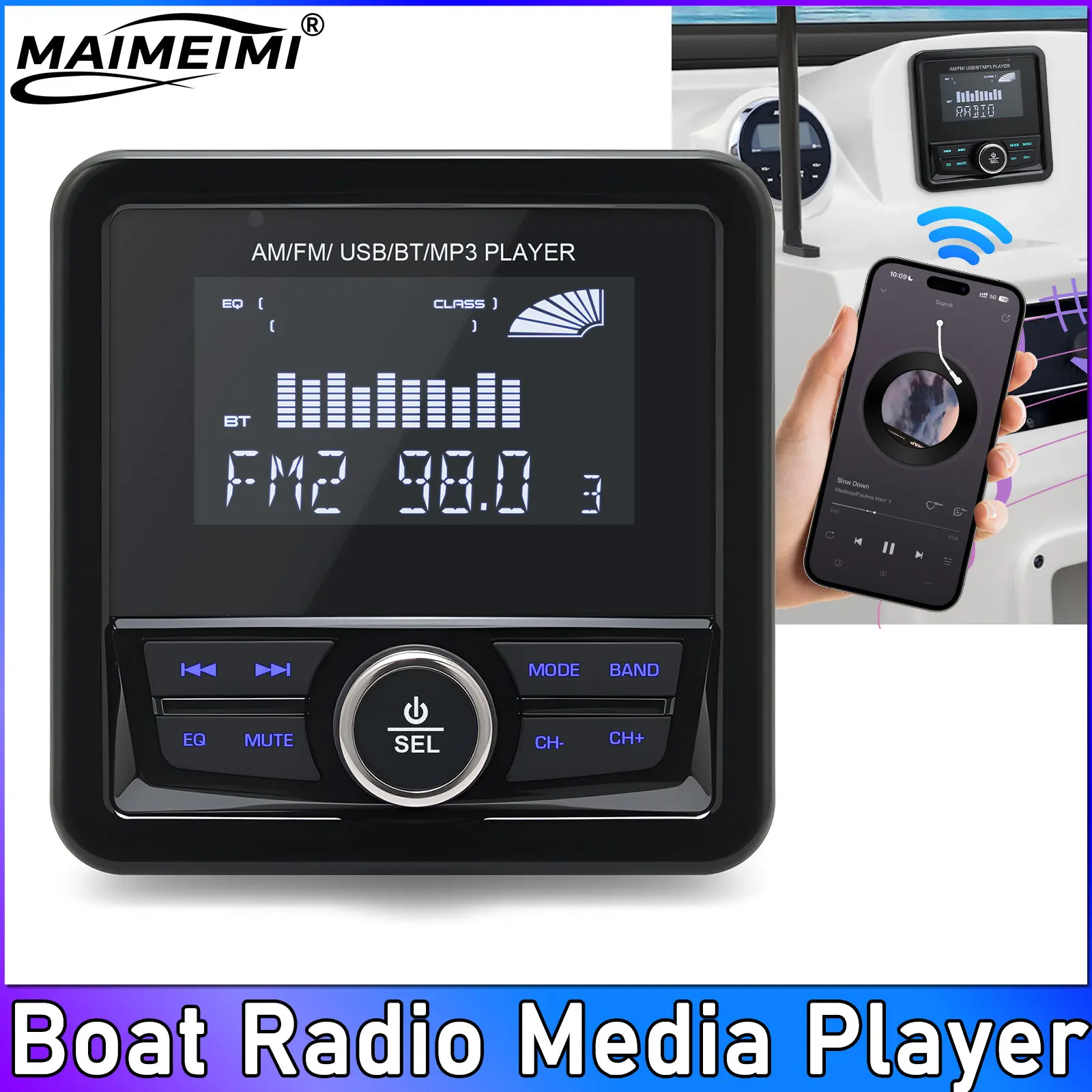 

MP3 лодка радио стерео морской радио 3-дюймовый дисплей медиа-видеоплеер водонепроницаемый Bluetooth-совместимый AUX AM FM RDS для ATV UTV