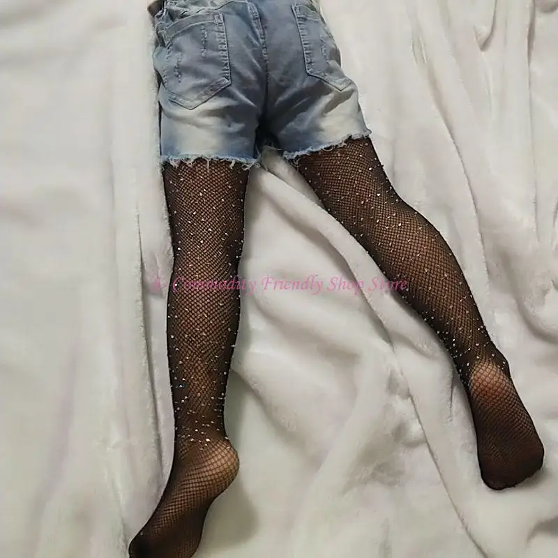 

85AE Blingbling Legging Mesh Socks for Rhinestone Hollow Out Pantyhose Solid Diamond