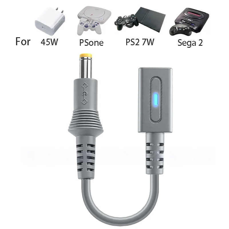 Type C 45W PD Charge Cable for PS1 PS2 70000 USB C Gaming Power Supply Cord for Sega Mega Drive 2 Charging Game Controller Wire