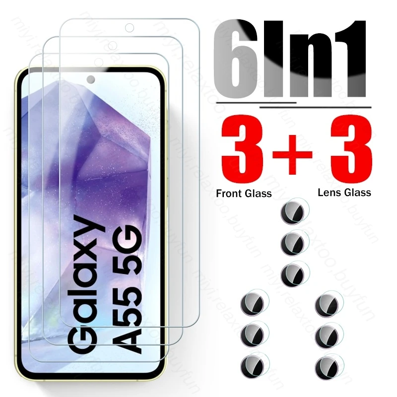 Per Samsung Galaxy A55 5G Vetro 6In1 Obiettivo della fotocamera Protezione dello schermo Samung Sumsung A 55 35 25 15 05s Vetro protettivo A25 A35 A15