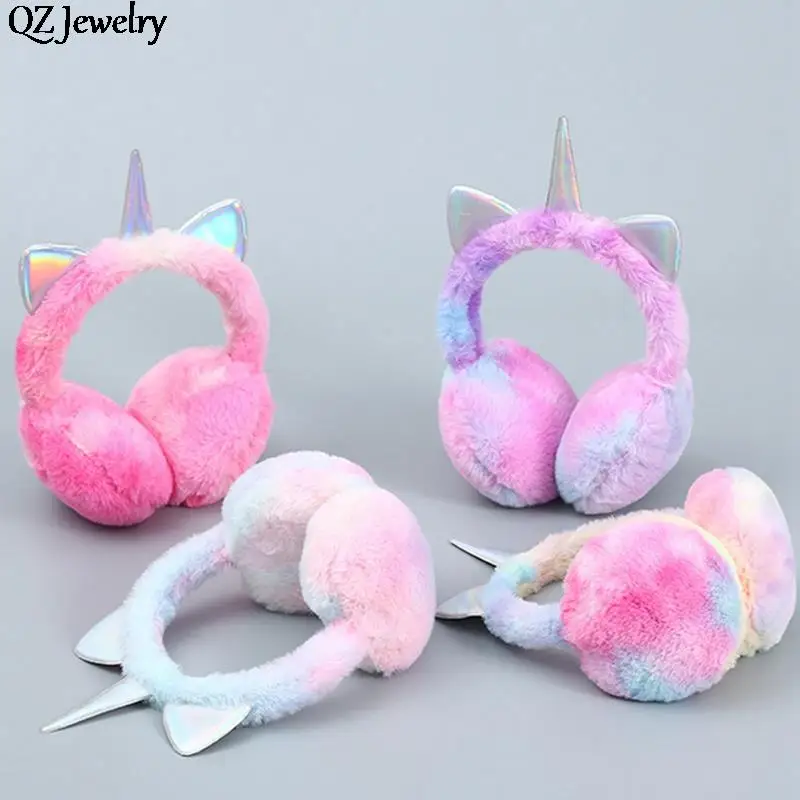 Cute Unicorn Earmuff Headphones Lovely Unicorn Ears Warmer Plush Earflap Winter Fluffy Ear Cover for Women Kids Headband Gifts