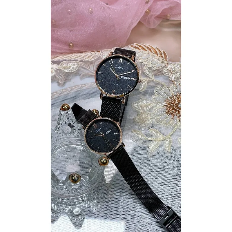 ساعة عيد الحب للزوجين للرجال والنساء بتقويم مقاوم للماء كوارتز من الفولاذ المقاوم للصدأ مع قرص أبيض وأسود #3