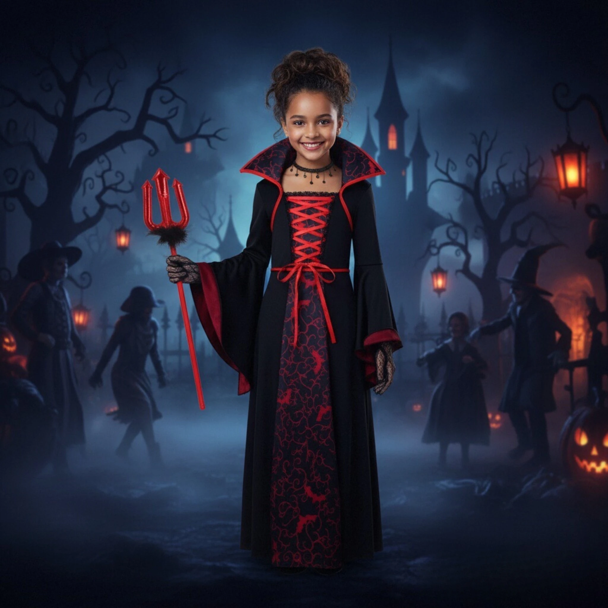 Girl Cosplay Witch Vampire Costume Long Tutu Halloween Dresses Children's Carnival Costumes Gothic Clothes Holiday Gifts