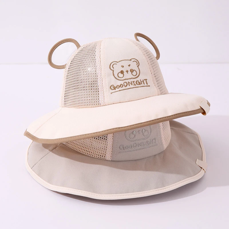 

Summer Baby Mesh Basin Cap UV Protection Large Brim Fisherman Hat 1-4Year Children Sun Hats Cute Cartoon Kids Outdoor Visors