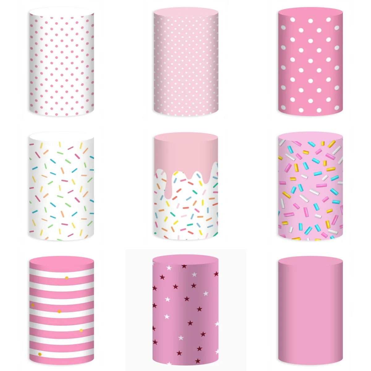 Pink Polka Dots Theme Cylinder Cover Backdrop Birthday Baby Shower Party Decoration Elastic Pedestal Column Custom Background