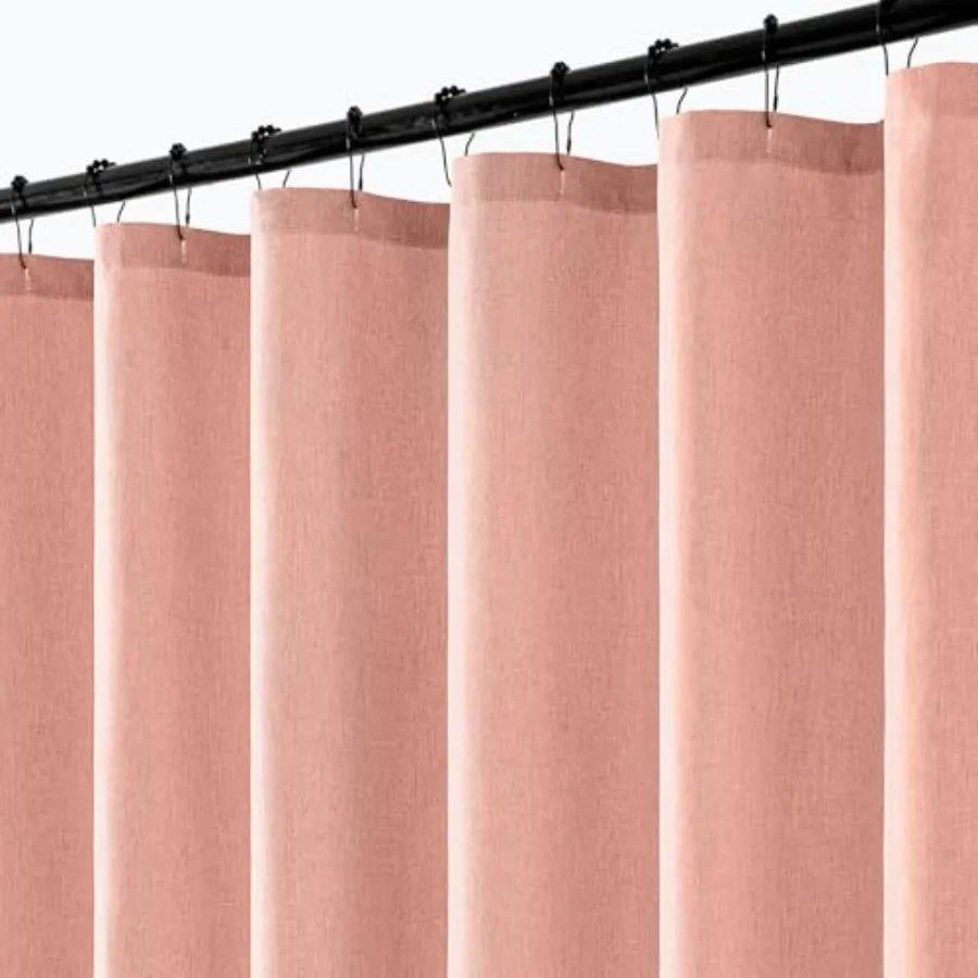

Blush Pink Extra Long Linen Shower Curtain, 108 Inch Long Heavy Duty Fabric Shower Curtain Set with 12 Metal Hooks, Waterproof