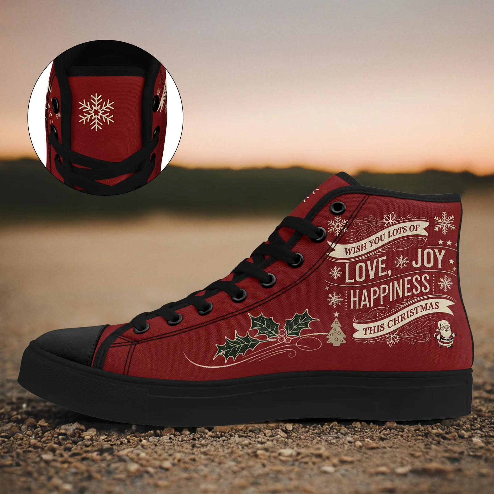 Customization Merry Christmas Plus Size High-Top Sneakers For Men, Holiday Letter Snowflake Graphic Winter Style, Men'S Fashion