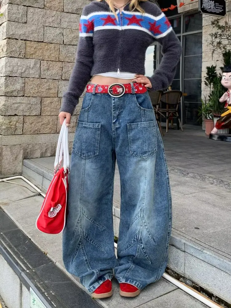 

Джинсы с вышивкой в американском стиле ретро, мужские и женские уличные свободные повседневные брюки с широкими штанинами, модные брюки для пар