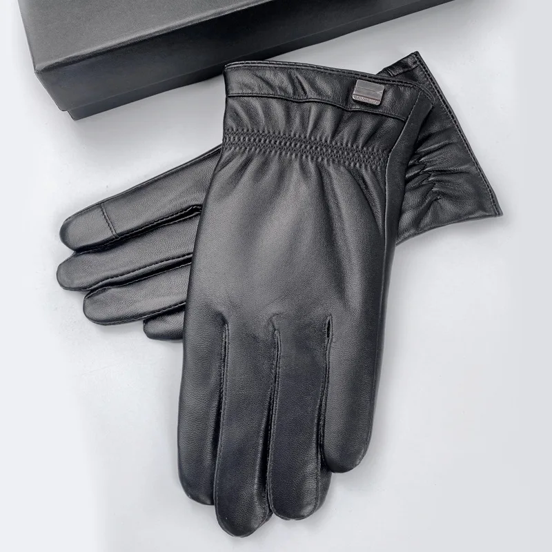 

Real Leather Gloves Male Autumn Winter Thermal Plushed Lining Touchscreen Business Men Sheepskin Gloves YSM0067