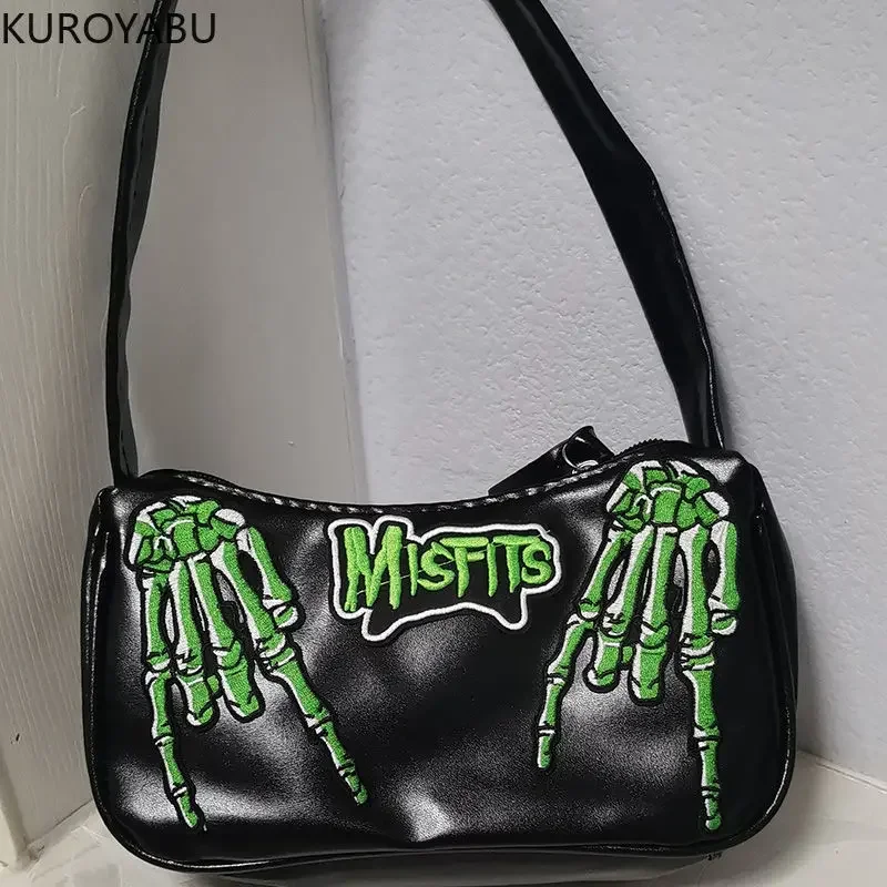 Punk Style Women Handbags Pu Leather Skull Tote Bag Black Large Capacity Japanese Y2k Shoulder Bag 2022 Luxury Crossbody Bags