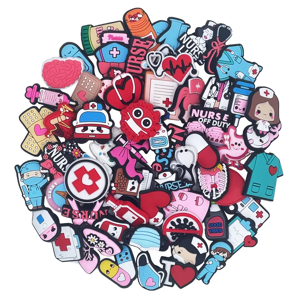 10/100pcs Cartoon Doctor Nurse Random Shoe Buckle Set, Fits Sandals/clogs/flops/sandals, PVC Shoe Decora, Beach Bag Accessories