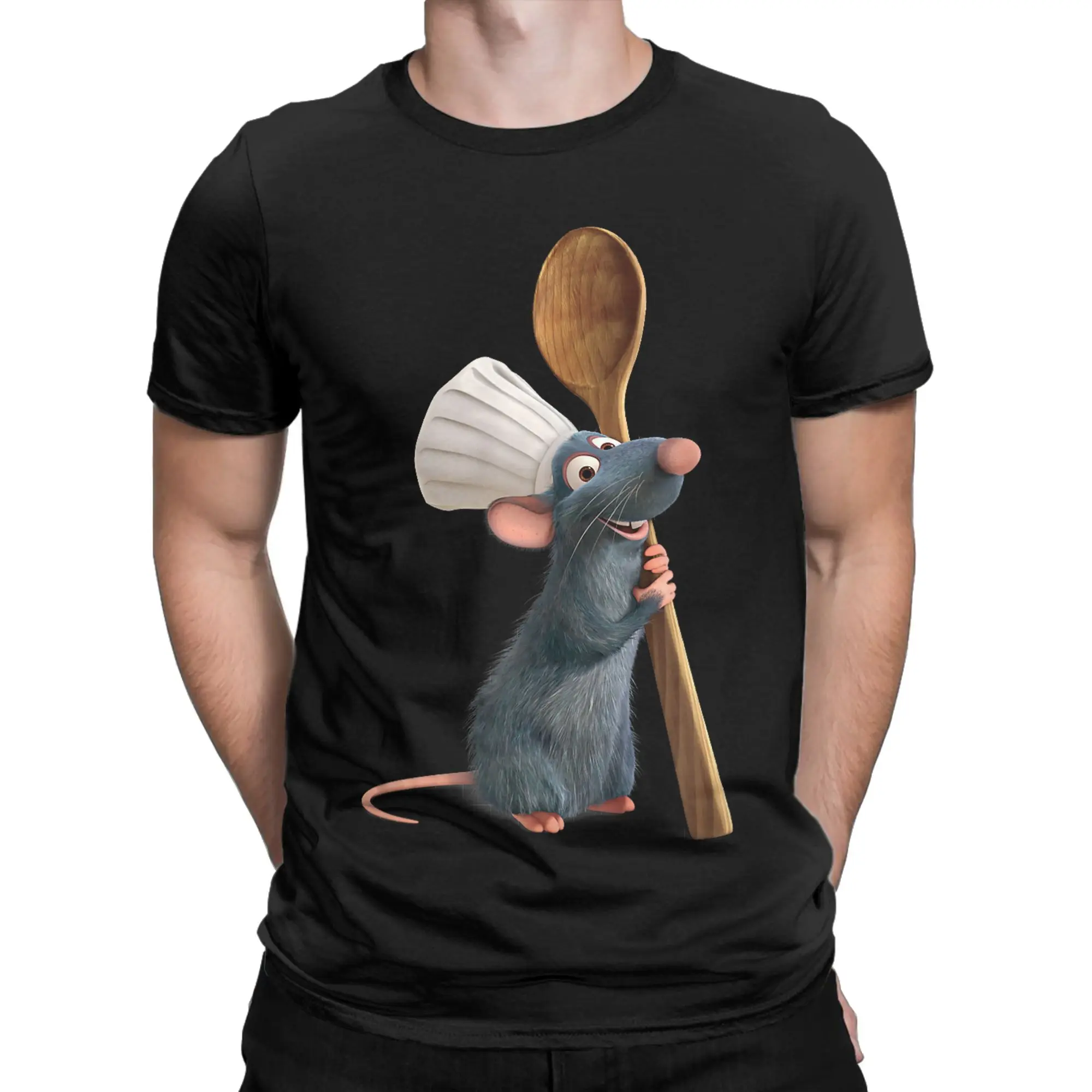 Men T-Shirts Ratatouille Chef Remy with Spoon Casual Pure Cotton Tee Shirt Short Sleeve  T Shirts Crew Neck Clothes Gift Idea