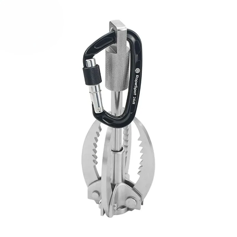 Foldable Stainless Steel Grappling Hook, Large-Size Survival Climbing Claw with Blue  24kN Carabiner for Outdoor Climbing