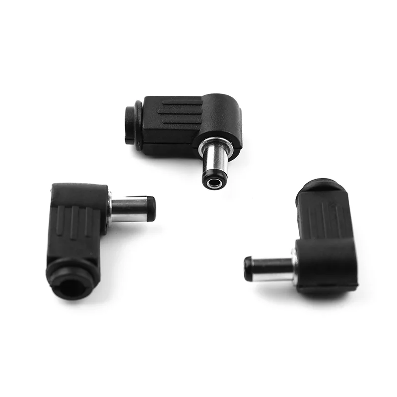 Adaptador de conector de alimentação dc, 2 peças, ângulo de 90 graus, 5.5x2.1mm/2.5mm, plugue macho para fêmea, acoplador, conversor, conector de cabo