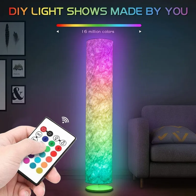 LED Fabric Floor Lamp with Remote Control Dimming RGB Seven Color Ambient Light Decoration for Living Room and Bedroom