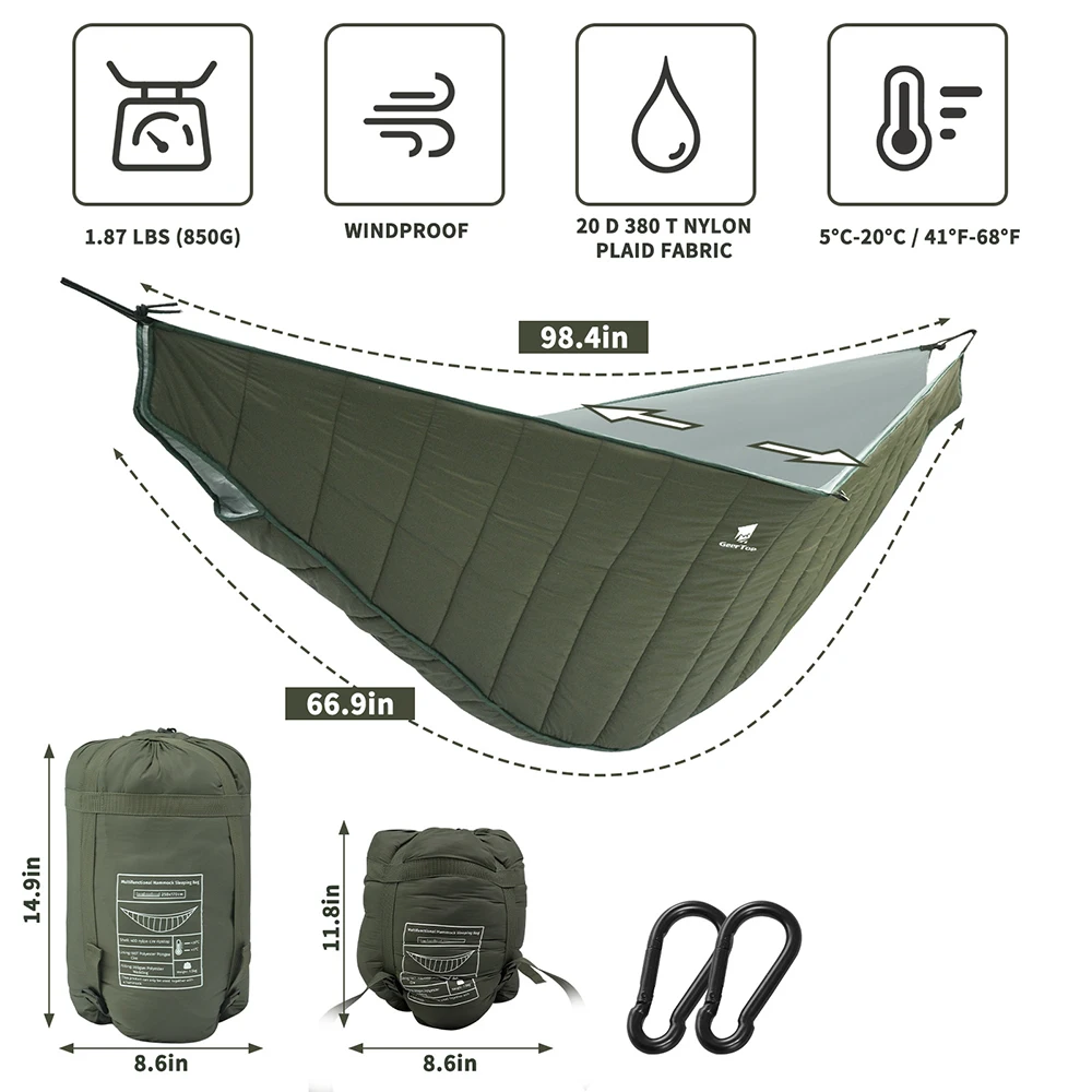 

All-in-One Hammock Sleeping Bag Winter Camping XL Portable Cold Weather Bed With Warm Blanket Lightweight Backpacking 1.87 Ibs