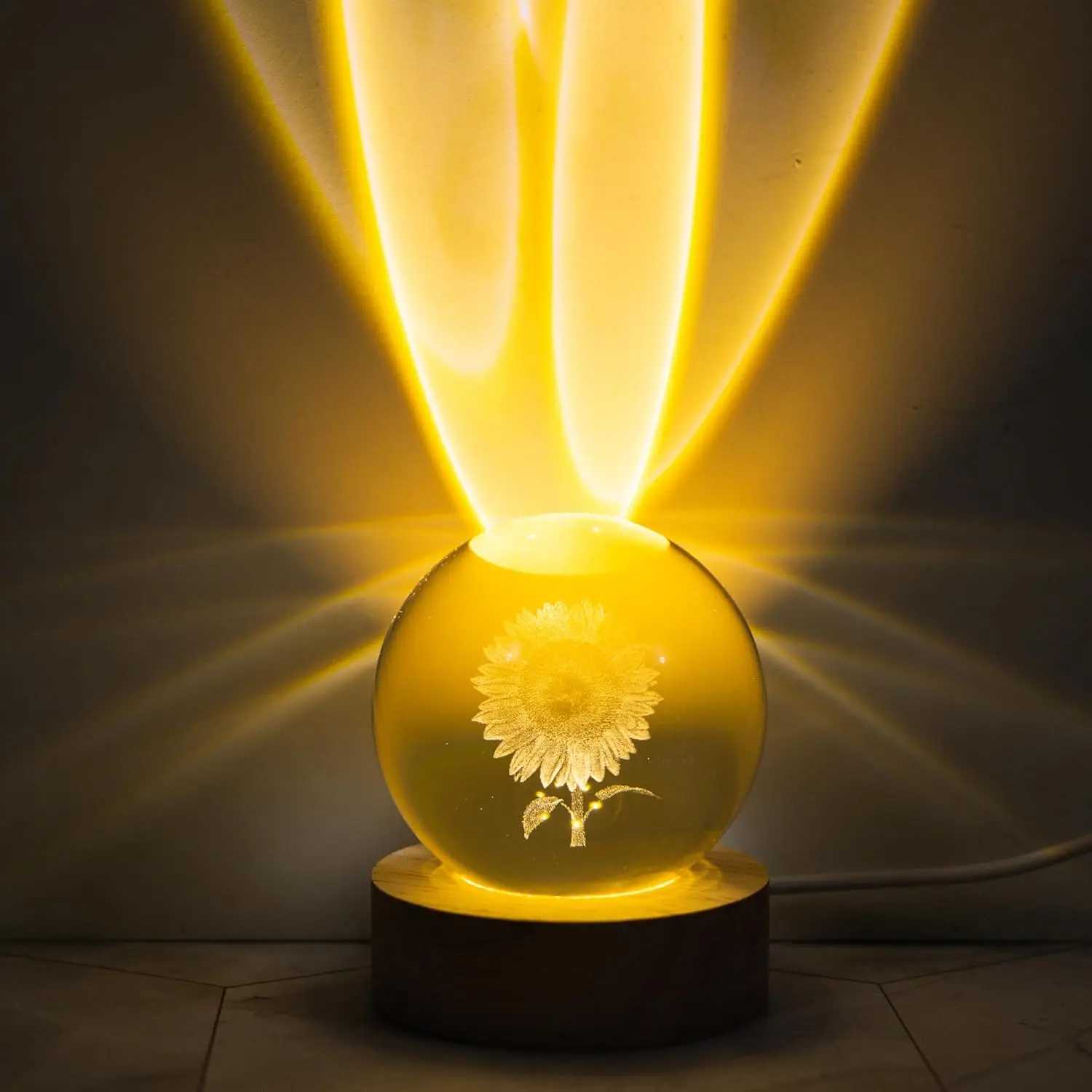 6cm 3D Sunflower Crystal Ball Sunflower Decor Glass Sphere Crystal Flower Figurines Collectibles Gifts for Mom Women Girls