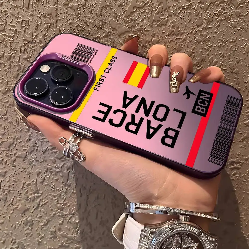 اسبانيا طائرة السفر تذكرة جراب هاتف آيفون 16 15 14 13 12 11 زائد برو ماكس متعدد الألوان أورورا الليزر للصدمات فوندا غطاء #3