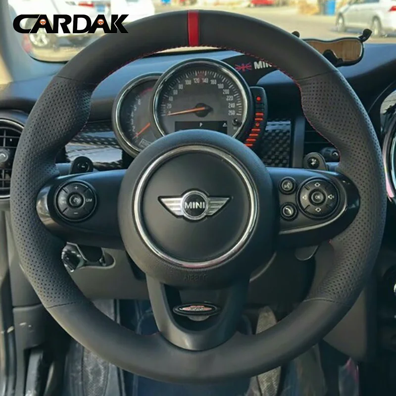 

Full Black Leather Steering Wheel Cover For MINI JCW F56 Clubman Convertible Countryman 2014-2020