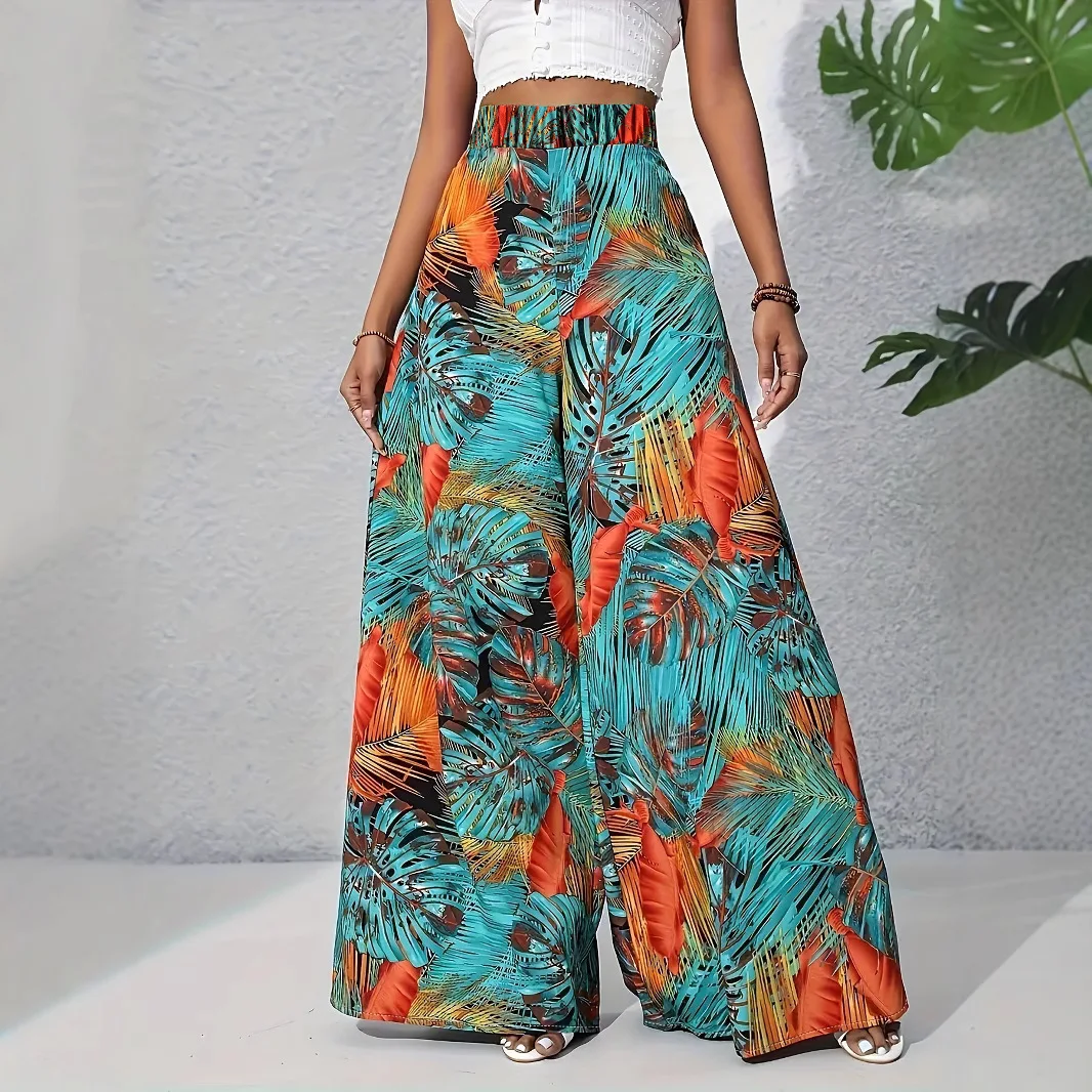 

Летние брюки большого размера с произвольным принтом, модные повседневные брюки со средней талией для женщин.