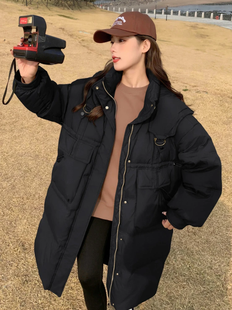 Chaqueta con capucha de plumón de pato blanco para mujer, chaqueta gruesa y cálida, ropa de abrigo de longitud media, moda de invierno, ropa femenina