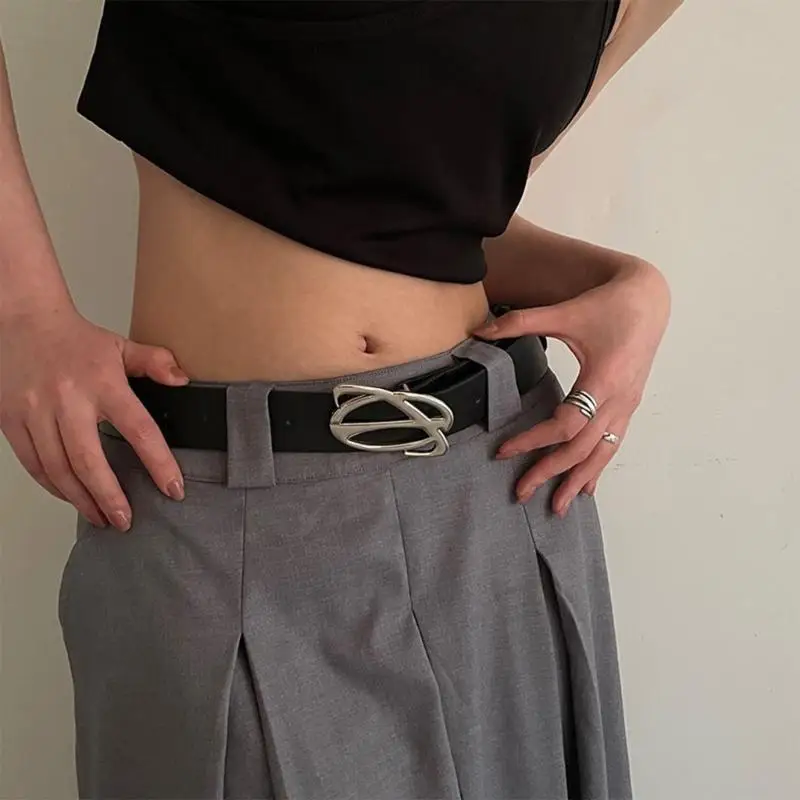 39BD PU-Ledergürtel für Damen, Metall-Dornschnalle, schwarzer Gürtel für Jeans und Hosen – Detail 5