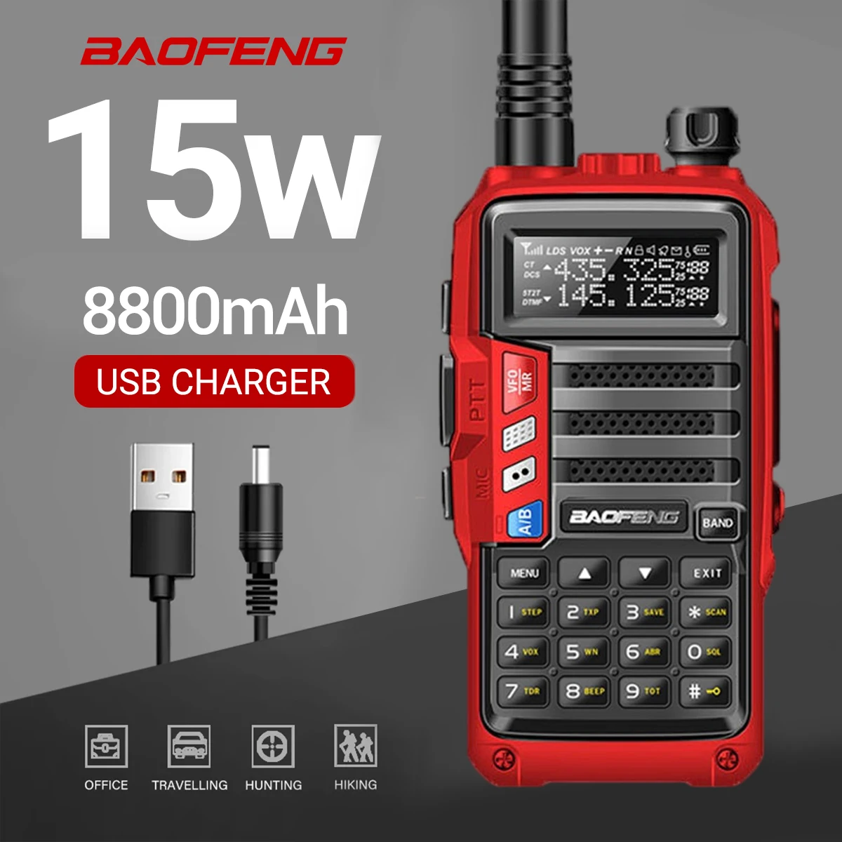 

Baofeng UV-5R+Plus 10W/8W Tri-Band Walkie Talkie 30 km Long Range Portable Radio for Upgrade of UV-5R Suitable for USB