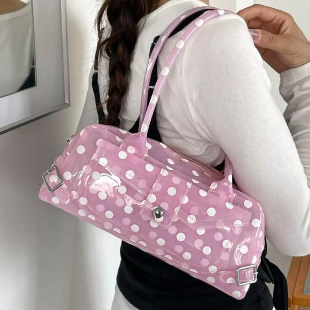 Waterproof Polka Dot Transparent Jelly Bag Solid Color Large Capacity PVC Tote Bag Korean Dopamine Armpit Bags Storage Bag