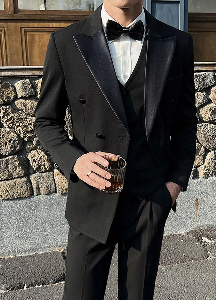Costume 3 Pièces Homme Wangyue - Double Boutonnage Formel - Noir Taille 60