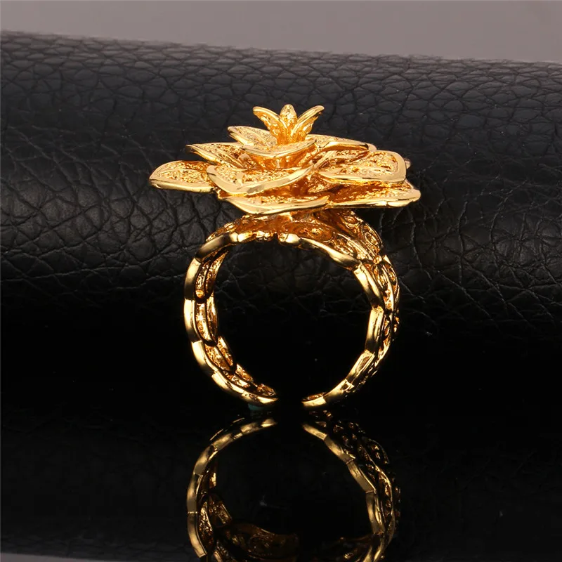 U7 2pcs/set Big 3D Rose Flower Ring Bangle Cuff Set for Woman Adjustable Multiple Petal Bracelet Date Anniversary Jewelry QC24