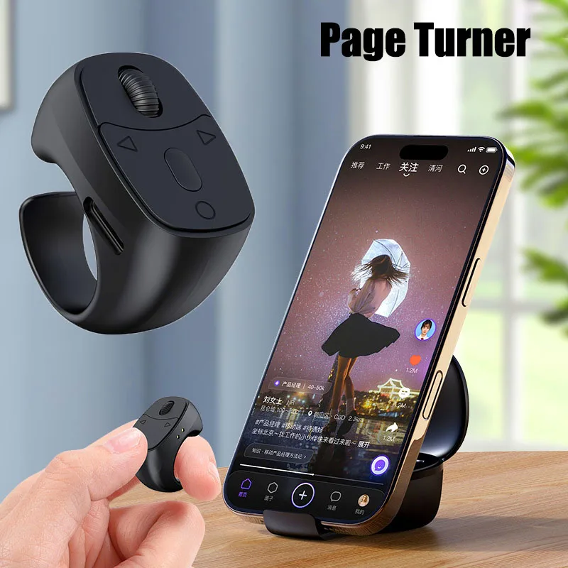 Page Turner Remote Control Wireless Bluetooth Roller Fingertip Ring  portable Mobile Selfie Mice Video Automatic Browsing Ring