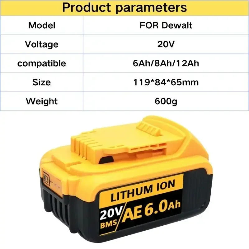 DCB200 20V Battery Compatible with dewalt power Tools 18V 12Ah rechargeable electric tool Lithium batteries 20V 18Volt 18v 12Ah