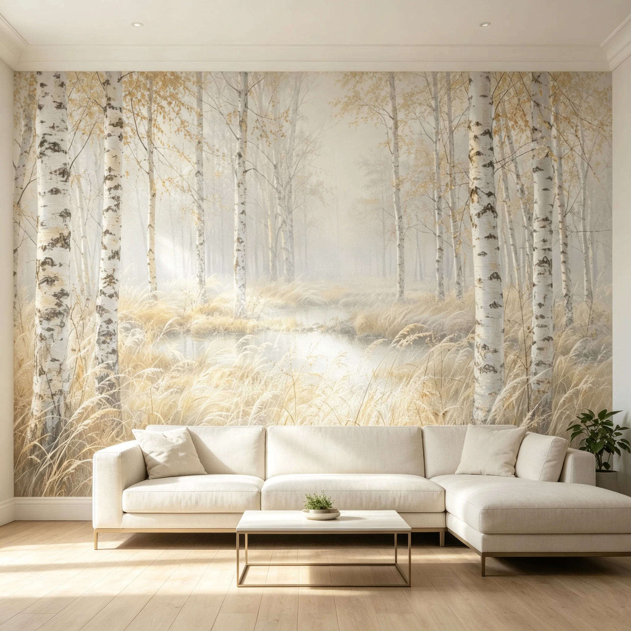 Custom Misty Birch Forest Wallpaper Mural Neutral Woodland Nature Wall Decor Living Room Non Self Adhesive Requires Glue