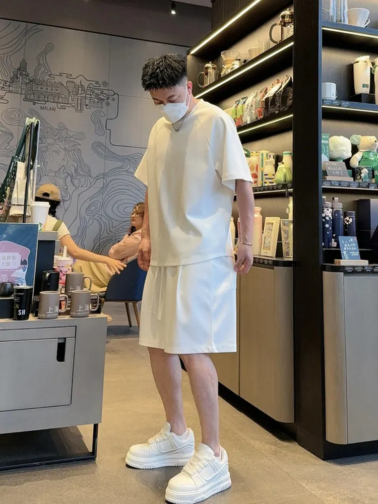 

Мужской повседневный комплект одежды: свободные шорты и футболка, универсальный летний комплект из двух предметов, высокое качество, Гуанчжоу Тринадцать.