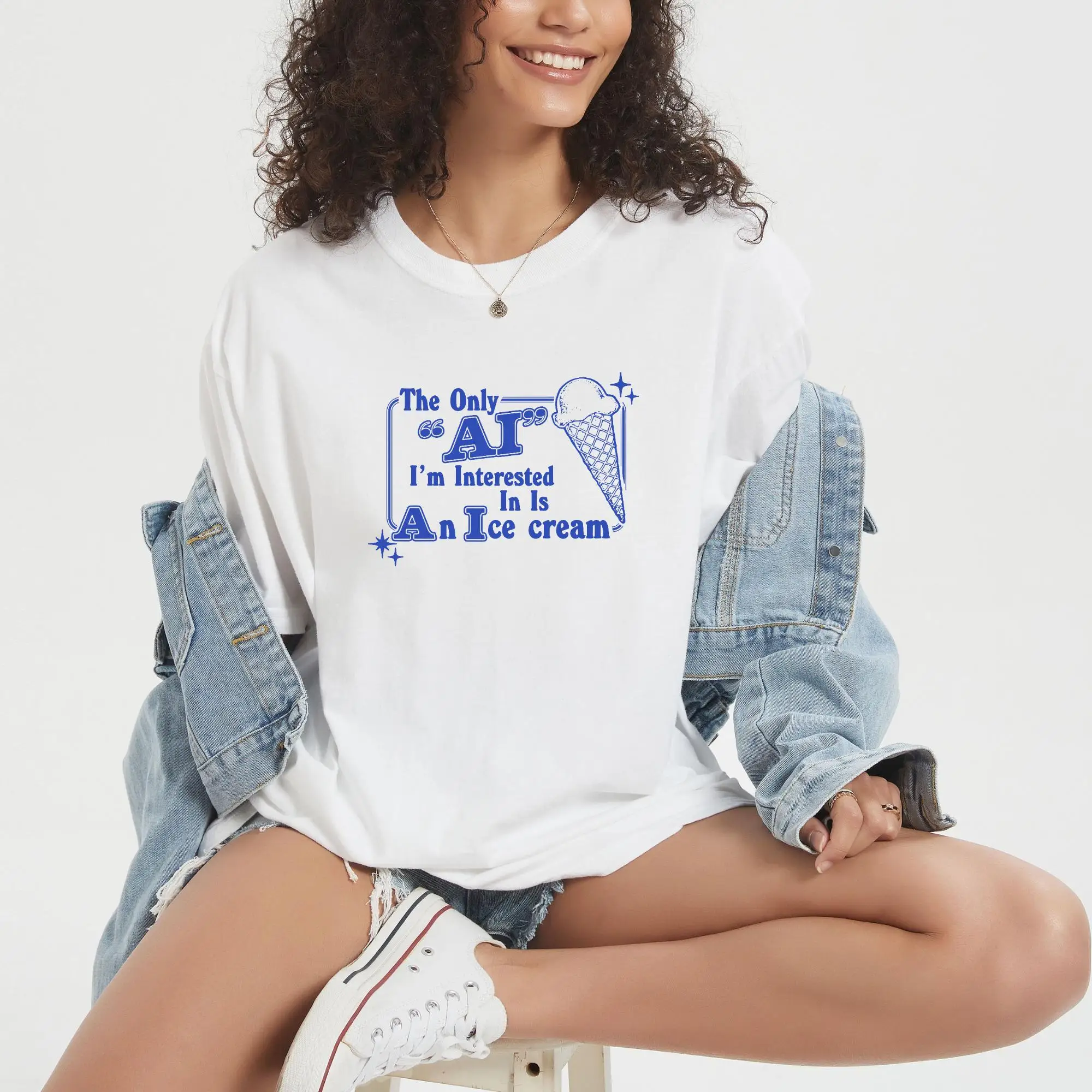

Funny Ice Cream Quote T-Shirt for Women – The Only Art I’m Interested In is An Ice Cream, Casual Graphic Tee for Food Lovers