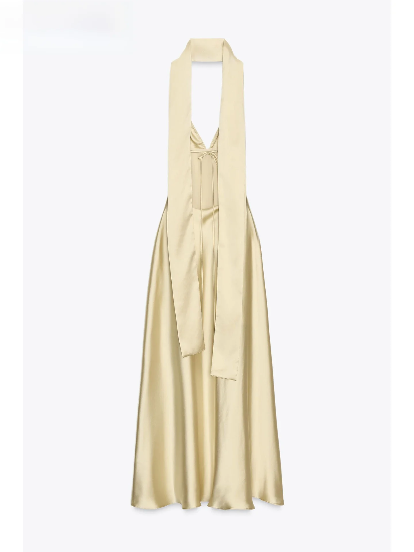 ZAPRHA 2025 مثير Faion رقيقة الحرير الساتان طويل الدكتور وشاح خفيفة الوزن Ele V-ne الصيف ثوب المرأة قسط Quali Dr #2