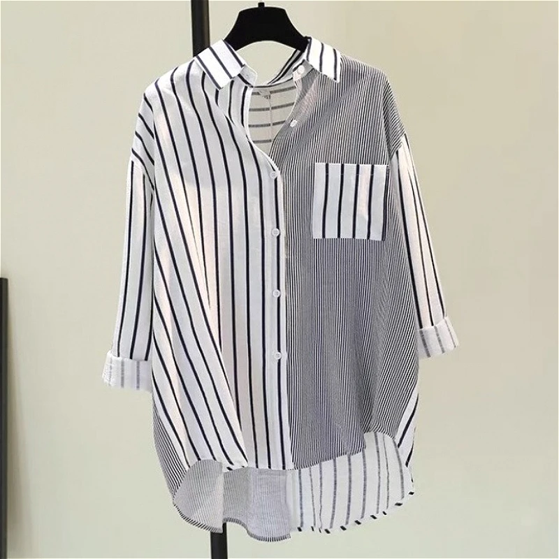 

Женские блузки-рубашки с отложным воротником, полным рукавом, в полоску, в стиле Y2K, уличная мода, элегантные комбинированные рубашки, повседневные свободные, весна 2026