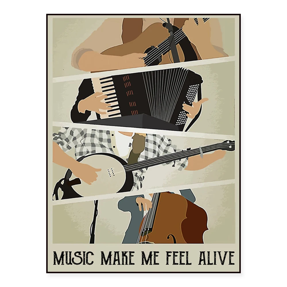 La musique me rend sentir vivant affiche, l'amour écoute de la musique affiche vintage, cadeau pour les amateurs de musique, affiche d'instrument de musique